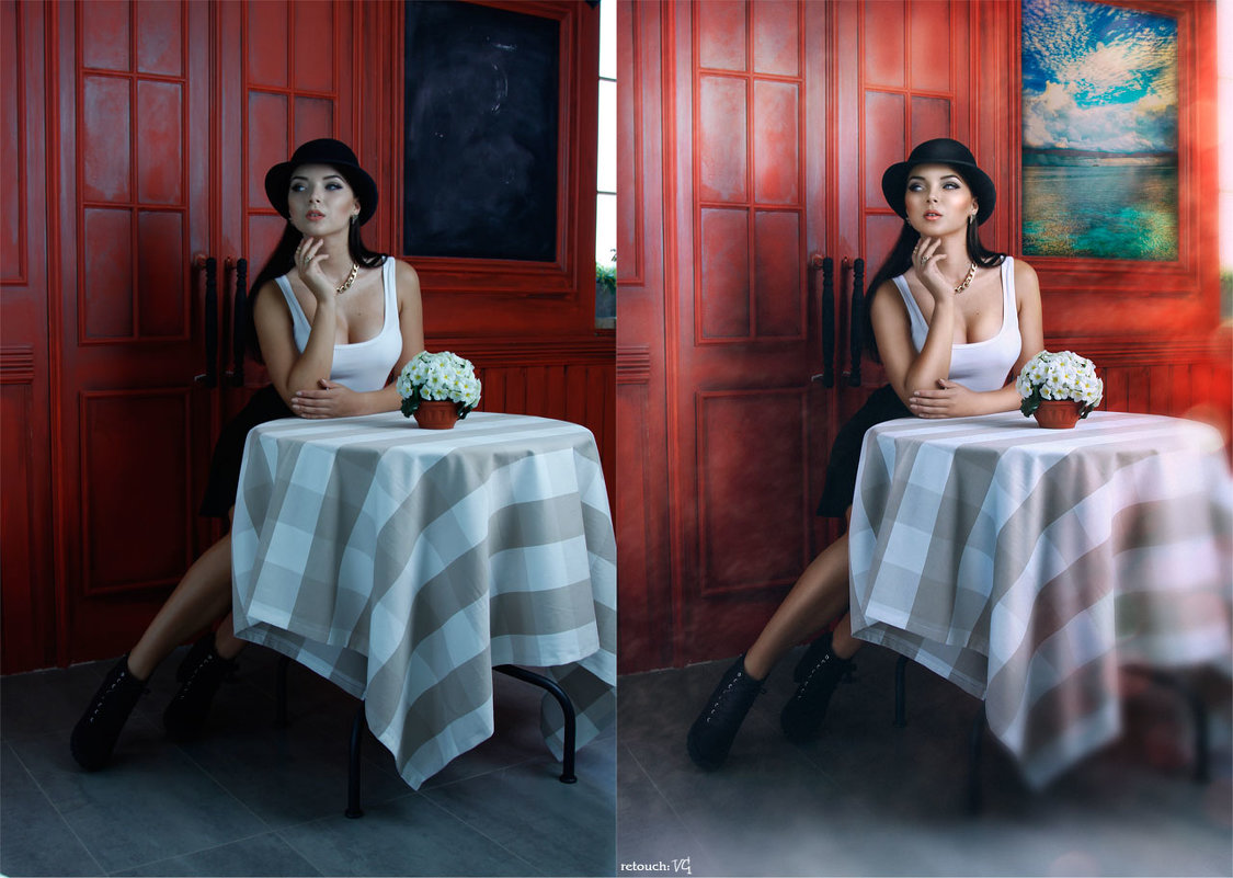 мечтательная особа за столиком (до и после) - Veronika G