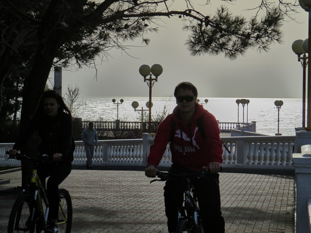велосипедисты на фоне моря - Валерий Дворников