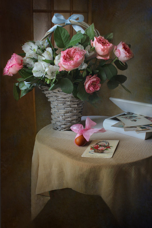 Открытка  с корзиной роз.. - lady-viola2014 -