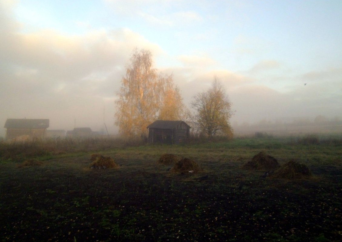 Утренний осенний туман в деревне - Николай Туркин 