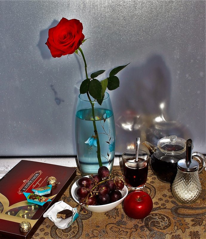 Чайный натюрморт с розой - Сергей Чиняев 