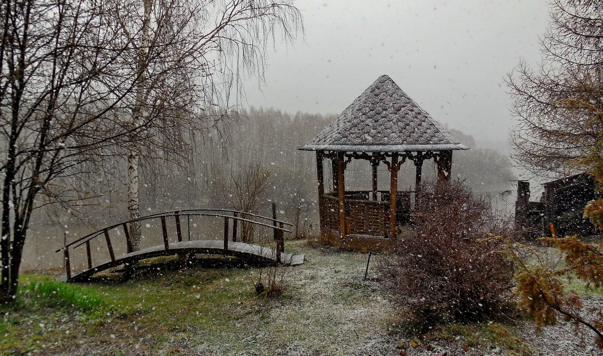 Весенний снегопад на даче. - Пётр Сесекин