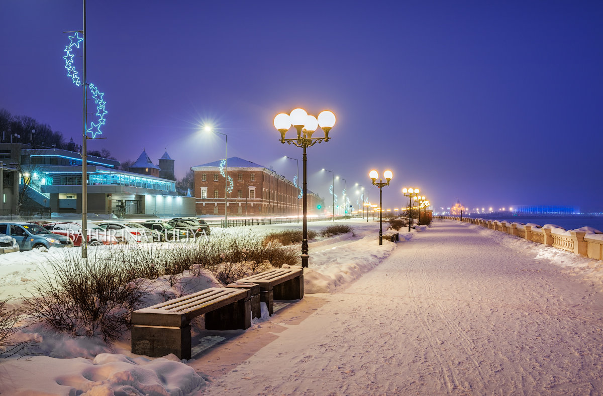 Нижневолжская набережная Нижний Новгород зимой вечером