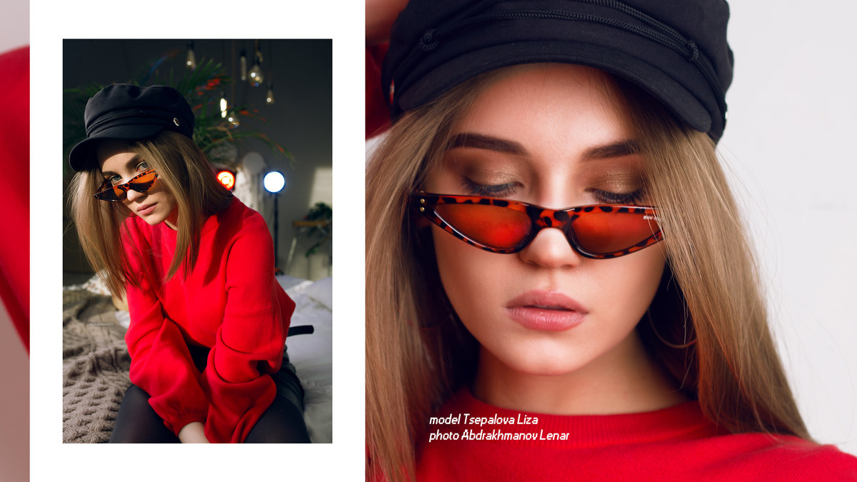 Девушка в красном свитере в очках и черной кепке - Lenar Abdrakhmanov