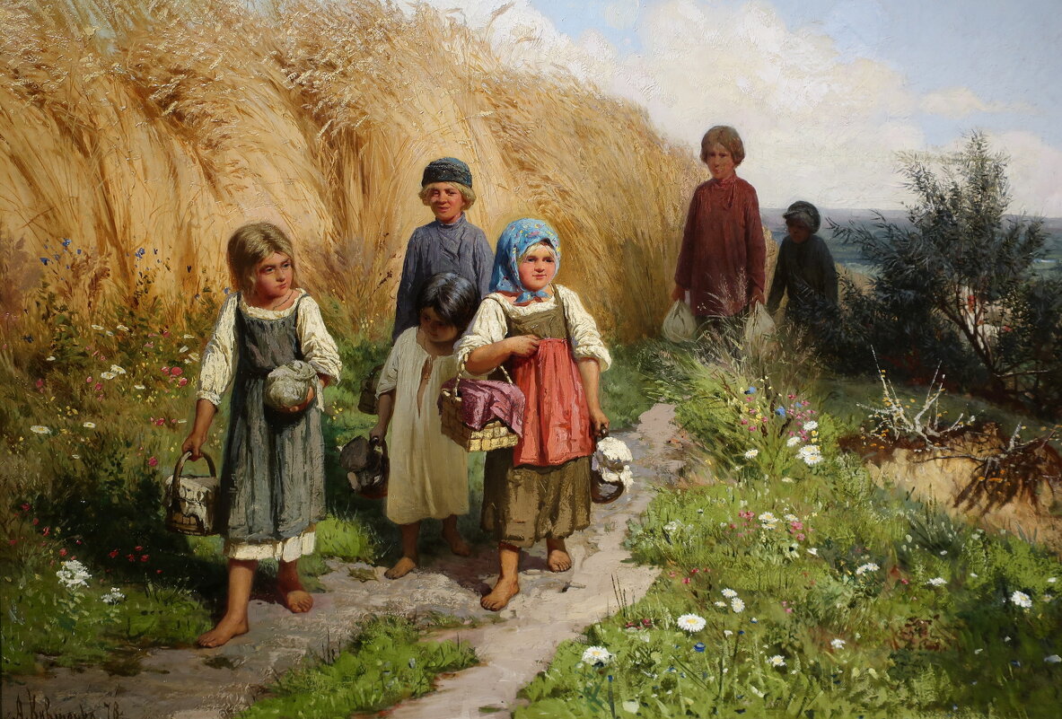 Кившенко А.Д.  Жнитво (Дети, несущие в поле обед жницам). 1878 - Gen Vel