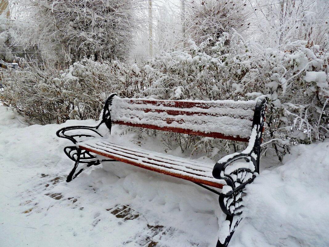 Снегопад и скамейка в сквере.. - Лидия Бараблина