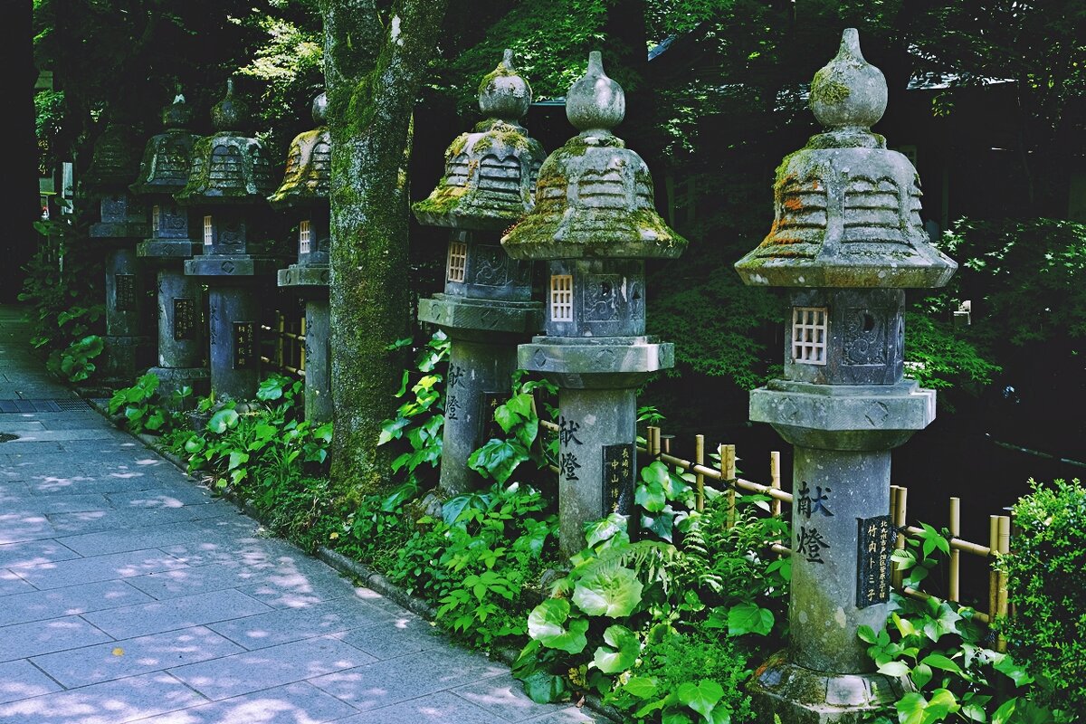 Каменные фонари Торо, храмовый комплекс Nanzoin Япония - wea *