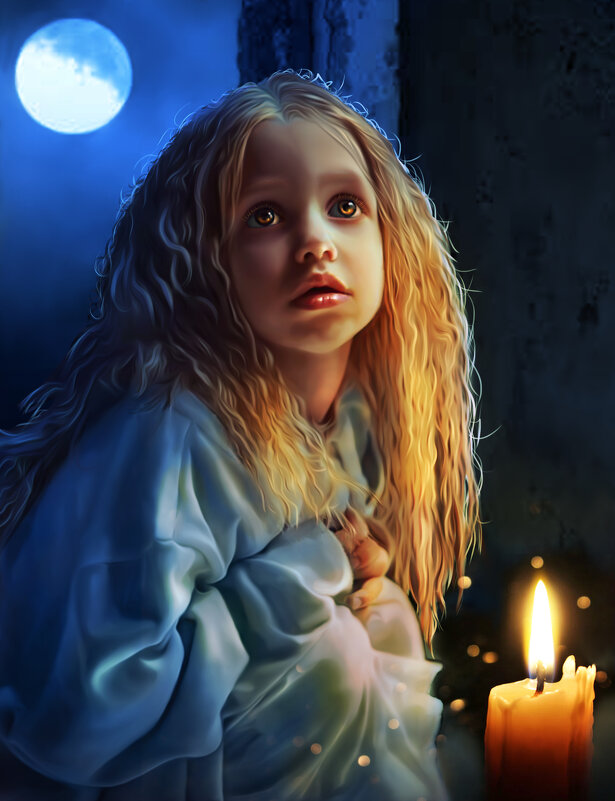 A little girl sits near a burning candle. - Герман 