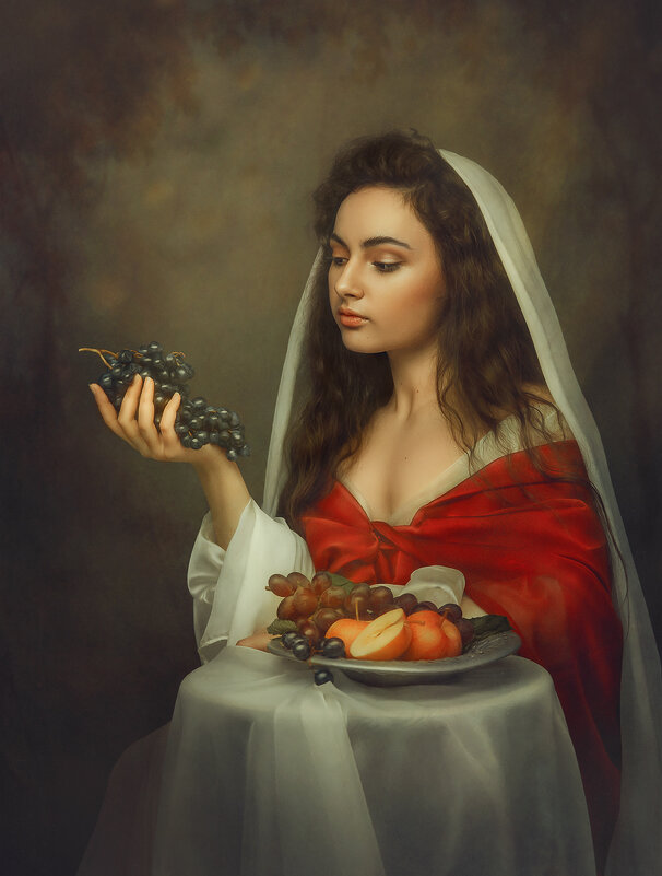 Портрет девушки с виноградной гроздью. - Дина Агеева