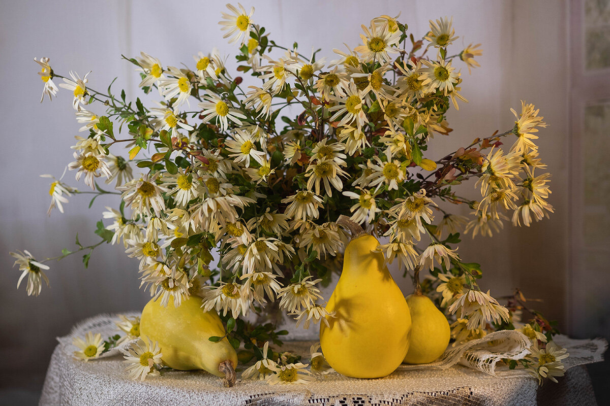 Хризантемы и декоративные тыквы - Елена Ахромеева