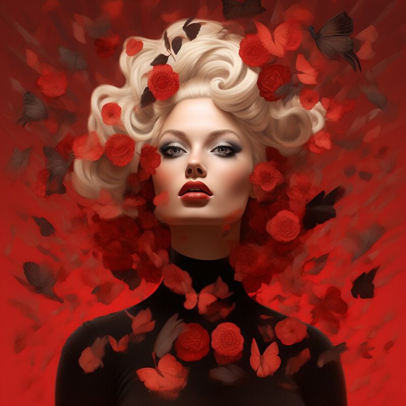 Портрет девушки с розами на красном фоне - Dmitry i Mary S