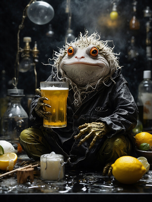 жаба в модной одежде и с пивом: в стиле Тима Бертона - дмитрий мякин