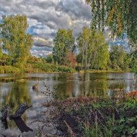 Осенний пейзаж с озером и кучевыми облаками. :: Владимир Крышковец