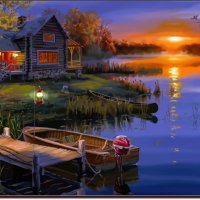 Осенний пейзаж с лодкой и домиком. (работа выполненная на графическом планшете Huion.) №123. :: Anatol L