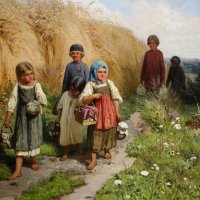Кившенко А.Д.  Жнитво (Дети, несущие в поле обед жницам). 1878 :: Gen Vel