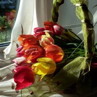 Корзина с тюльпанами на окне :: Лидия Бараблина