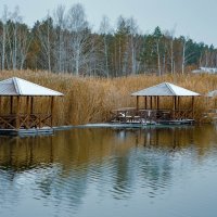 прекрасные зимние беседки у воды :: Александр Леонов