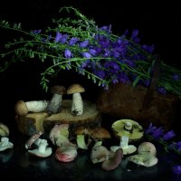 Натюрморт с грибами и колокольчиками :: Нэля Лысенко
