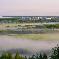 03:33 Утро туманное, утро седое над Ухтой. Северная тайга и река Ухта частично окутаны туманом :: Николай Зиновьев
