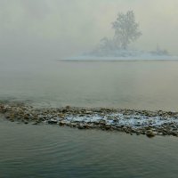 Остров в тумане с березкой. :: Сергей Герасимов