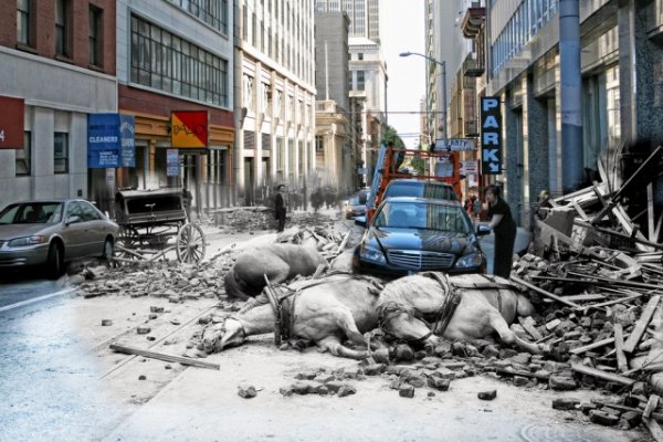 Фотографии Сан-Франциско после землетрясения 1906 и в наши дни