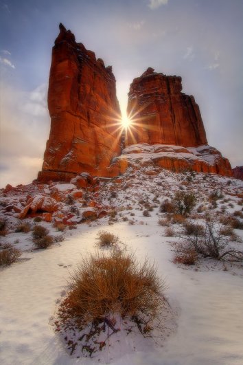 Arches NP, Winter Storm Clearing Sunburst