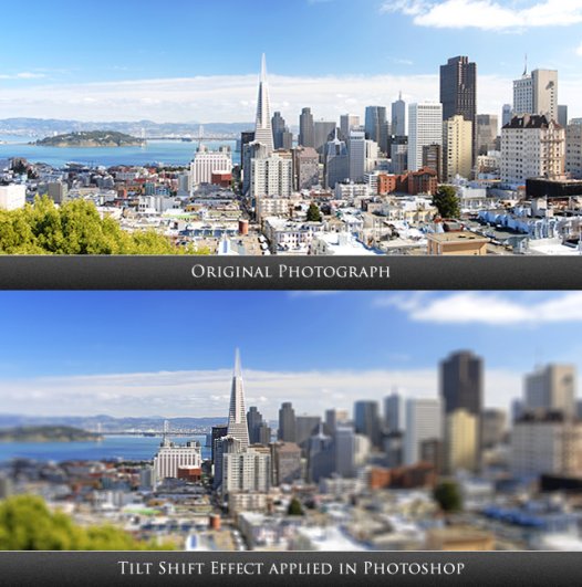 Сверху – оригинальная фотография, снизу – Tilt-Shift эффект, примененный в Photoshop.