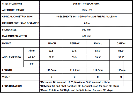 Объектив с коррекцией перспективы Samyang T-S 24mm 1:3.5 ED AS UMC - №3