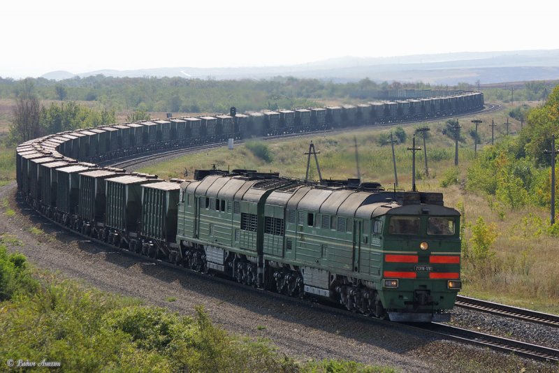 Diesel locomotive 2TE116-1291 with train