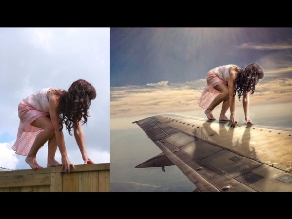 Создаем фотоманипуляцию - девушка на крыле самолета