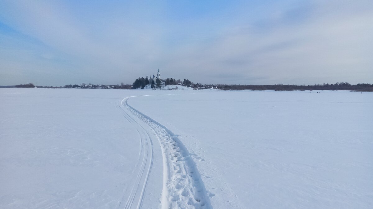 Winter river Kubena and the village of Chirkovo in the distance - Sergey Sonvar