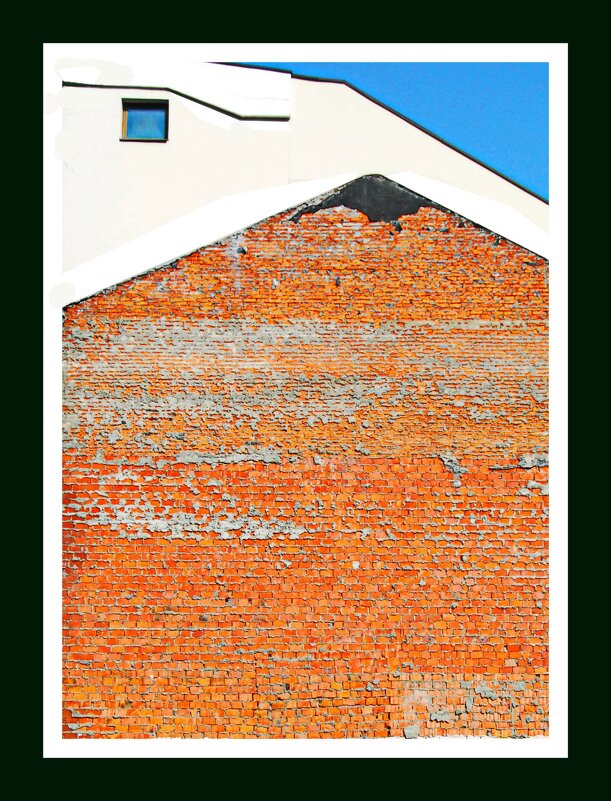 СТЕНА НА СТЕНЕ, НА ФОНЕ ГОЛУБОГО НЕБА, ОТРАЖАЮЩЕГОСЯ В ОКНЕ - Юрий Вовк