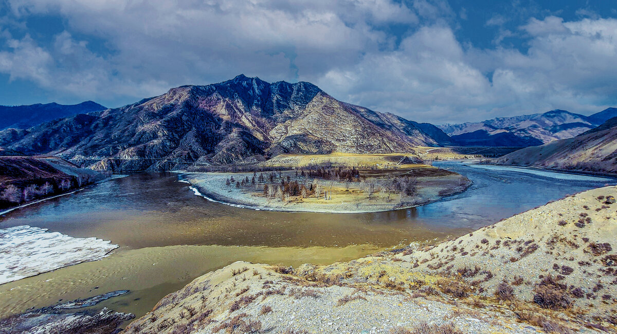 Алтай. Слияние двух главных рек Алтая Чуи и Катуни. (начало мая) - Тамара Бучарская