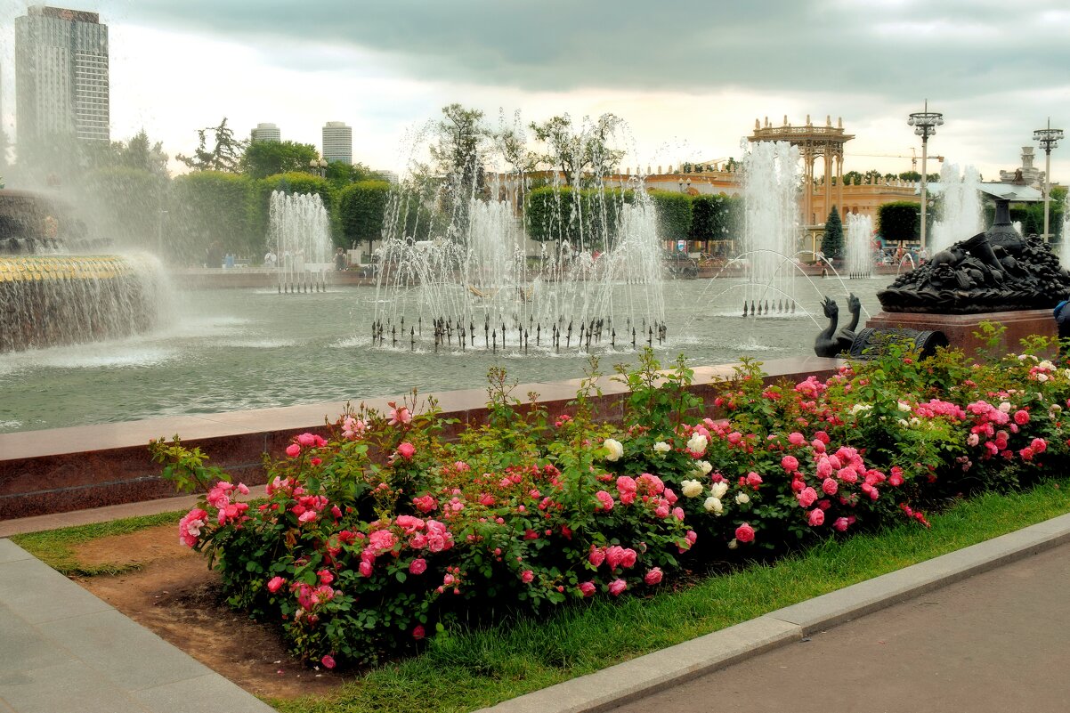 Фонтан в окружении роз. - Татьяна Помогалова