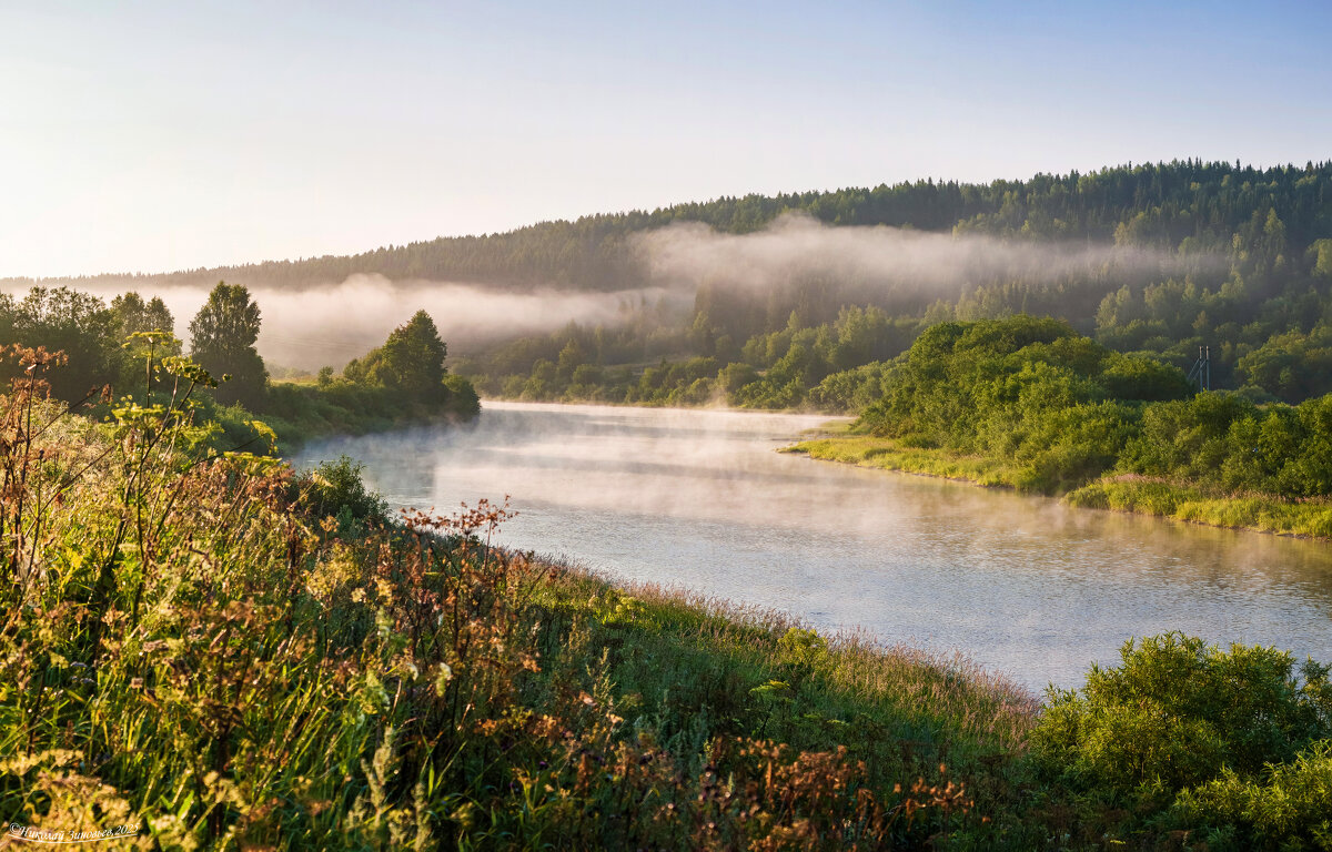 Раннее утро в таежной долине реки Ухта, Республика Коми. Только всплески хариуса нарушают тишину - Николай Зиновьев