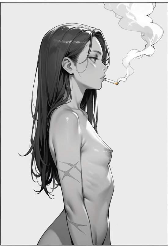 Девушка стоит и курит - М С