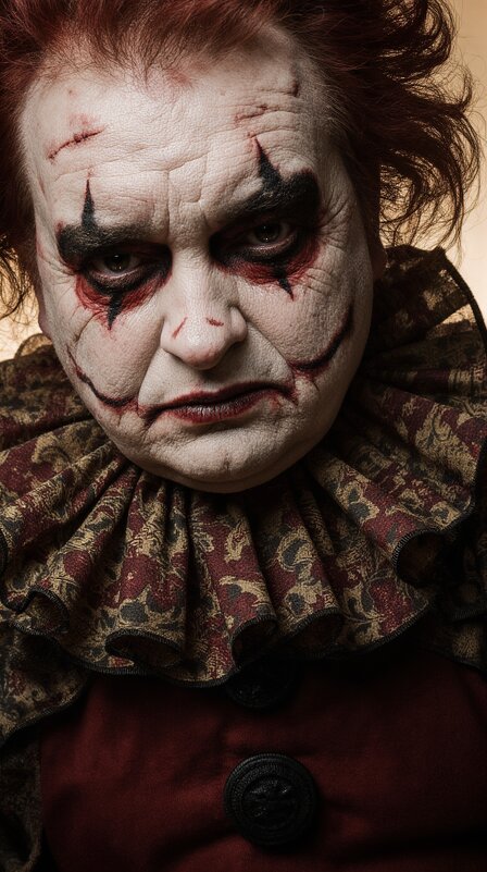 A spooky elegant clown with striking facial features - Vsevolod Boicenka