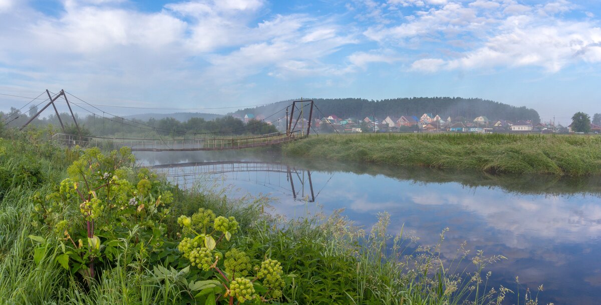 Летнее утро на реке Миасс. г. Миасс, Машгородок (панорама). - Алексей Трухин