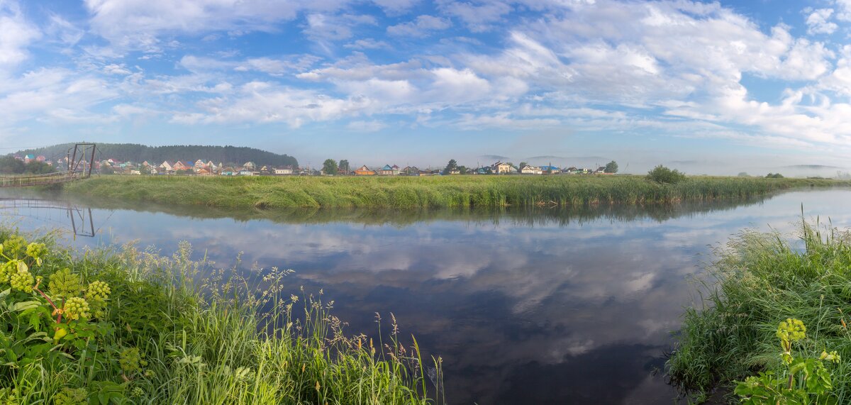 Летнее утро на реке Миасс. г. Миасс, Машгородок (панорама). - Алексей Трухин