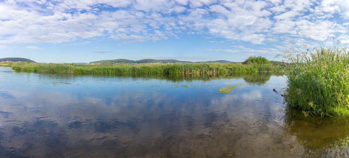 Летнее утро на реке Миасс. г. Миасс, Машгородок (панорама). - Алексей Трухин Летнее утро на реке Миасс. г. Миасс, Машгородок (панорама). - Алексей Трухин