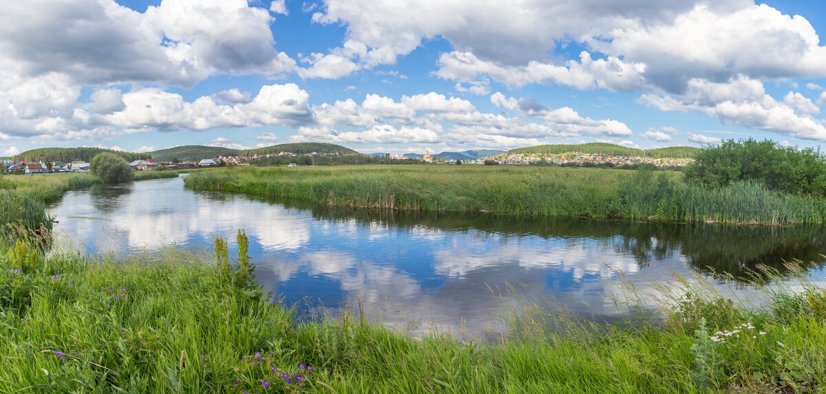 Летнее утро на реке Миасс. г. Миасс, Машгородок (панорама). - Алексей Трухин