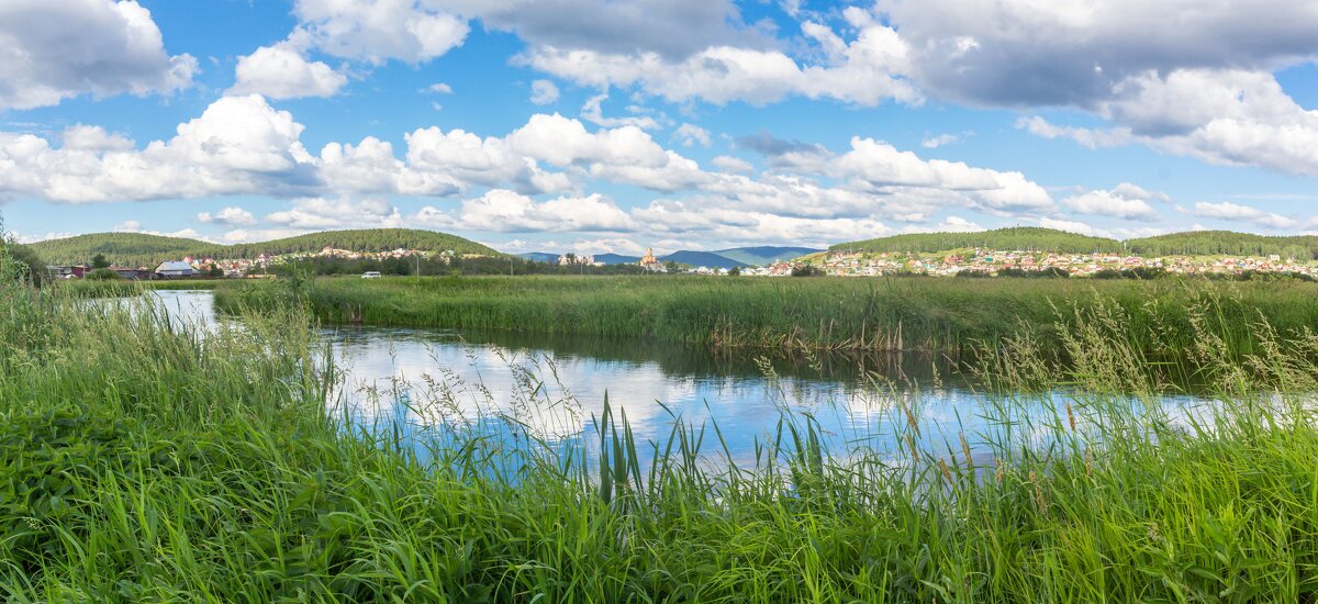 Летнее утро на реке Миасс. г. Миасс, Машгородок (панорама). - Алексей Трухин