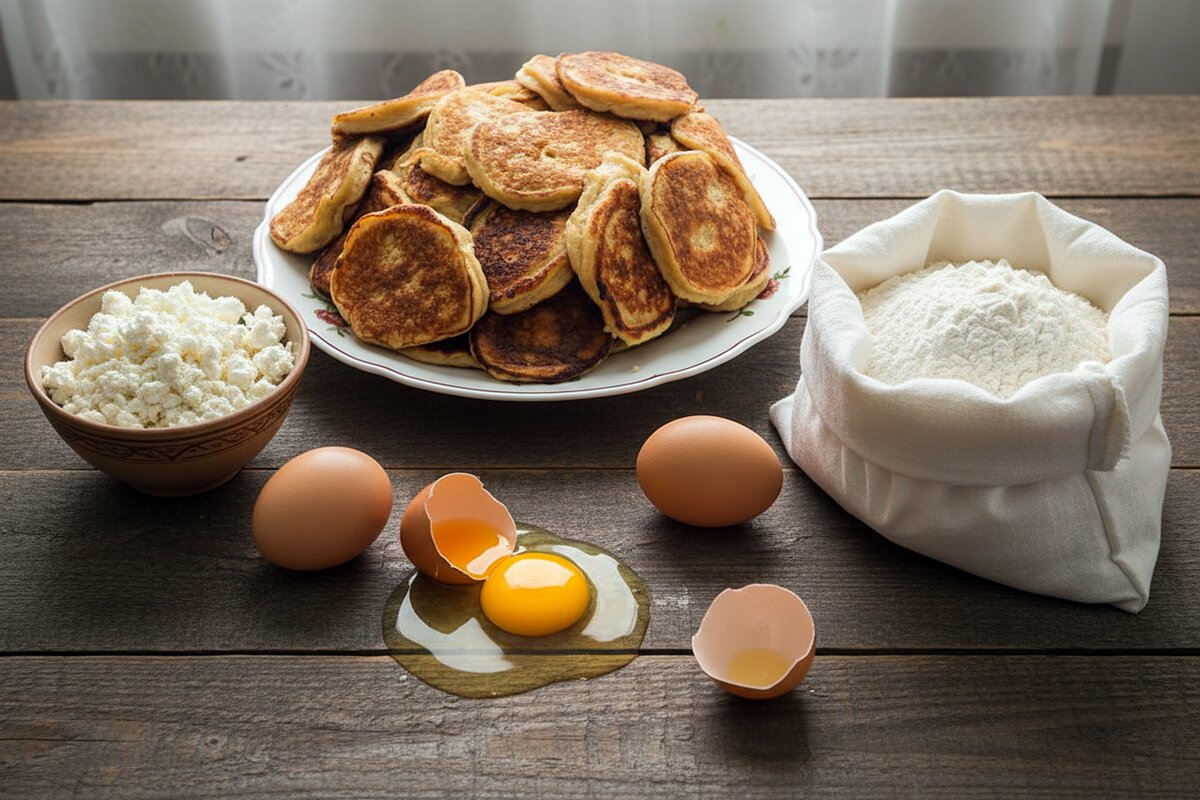 По моей фотографии творожных оладушек  ИИ выдал такой натюрморт :) - Валерий Иванович