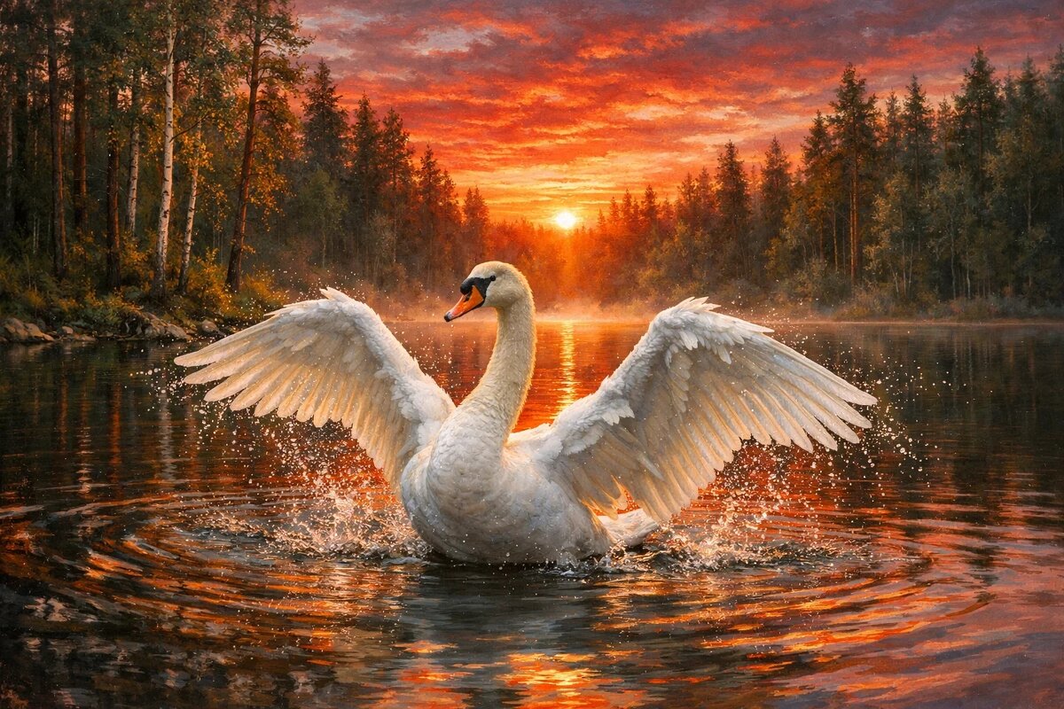 "Лебедь на лесном озере" - Денис Бочкарёв