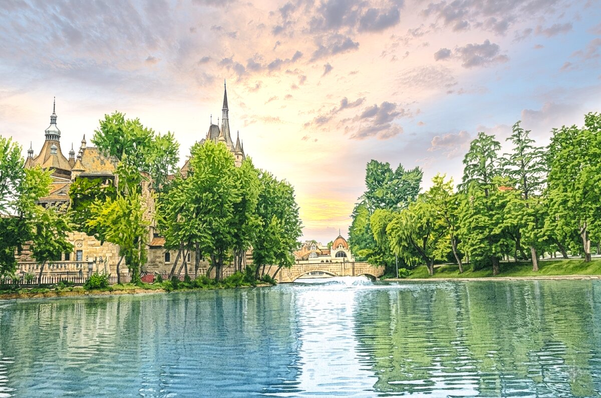 Живописный замок и озеро на закате - ujgcvbif Живописный замок и озеро на закате - ujgcvbif