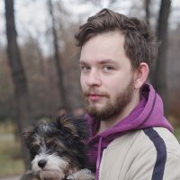 Мужской портрет со щенком :: Олег Терёхин Мужской портрет со щенком :: Олег Терёхин