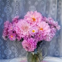 Букет розовых хризантем и георгинов! :: Нина Андронова